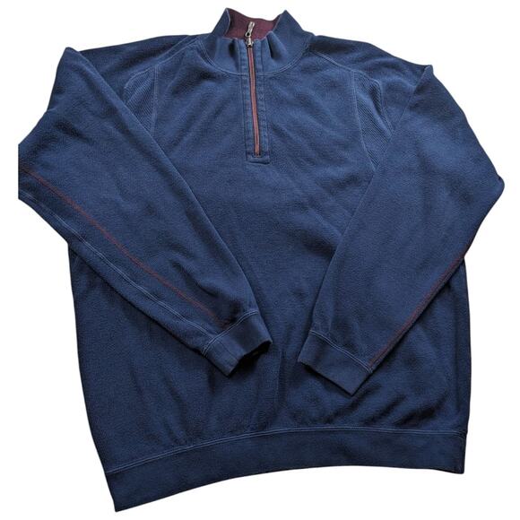 Tommy Bahama Pullover Sweatshirt Mens Large Zip Navy Blue Fleece Preppy Warm - Picture 1 of 12